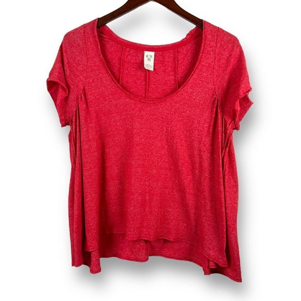 We The Free Red Raw Edges Cropped Drape Tee Size S